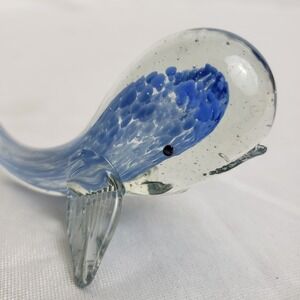 Hand Blown Blue‎ Glass Whale Figurine Ocean Creature Sculpture Art Paperweight